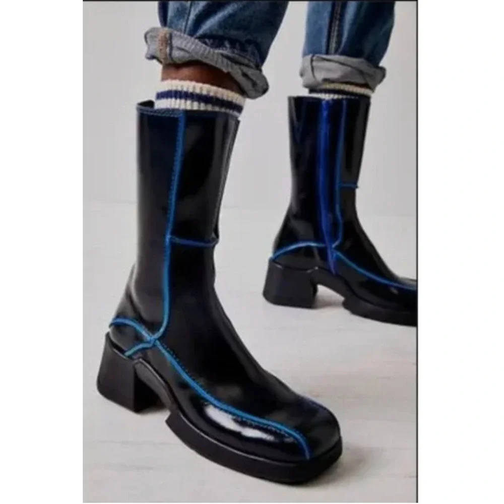 E8 By Miista Mieko Black & Blue Ankle Boots 38 Zip up NEW